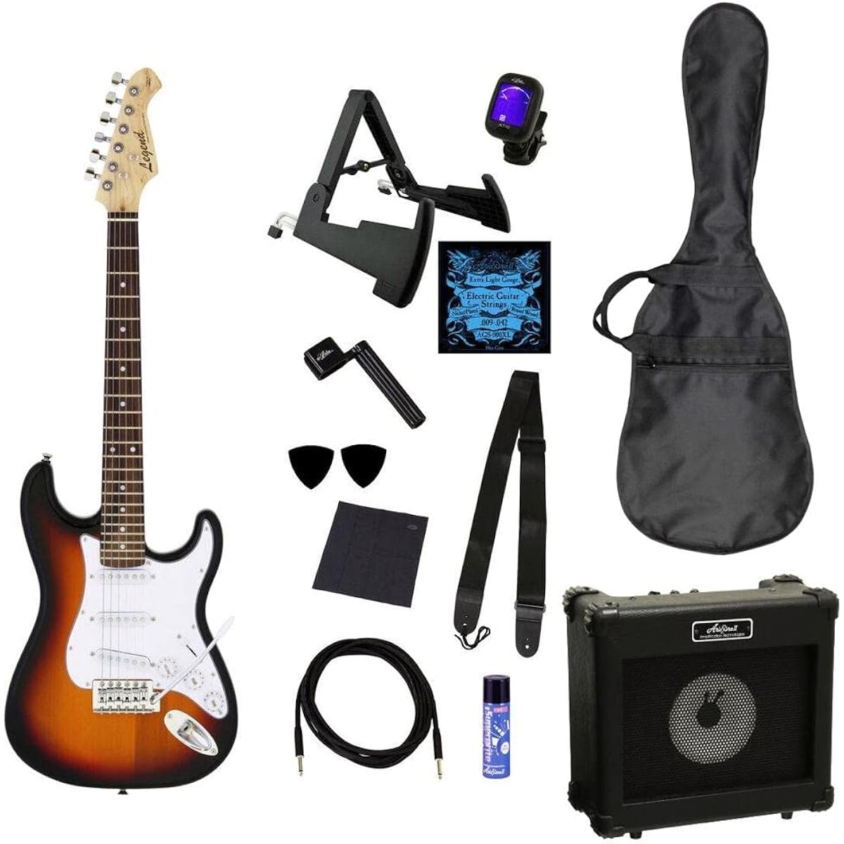 Legend LST-MINI/3TS (3 Tone Sunburst) Short Scale Mini Electric Guitar/Future Rock Star 12-Piece Set