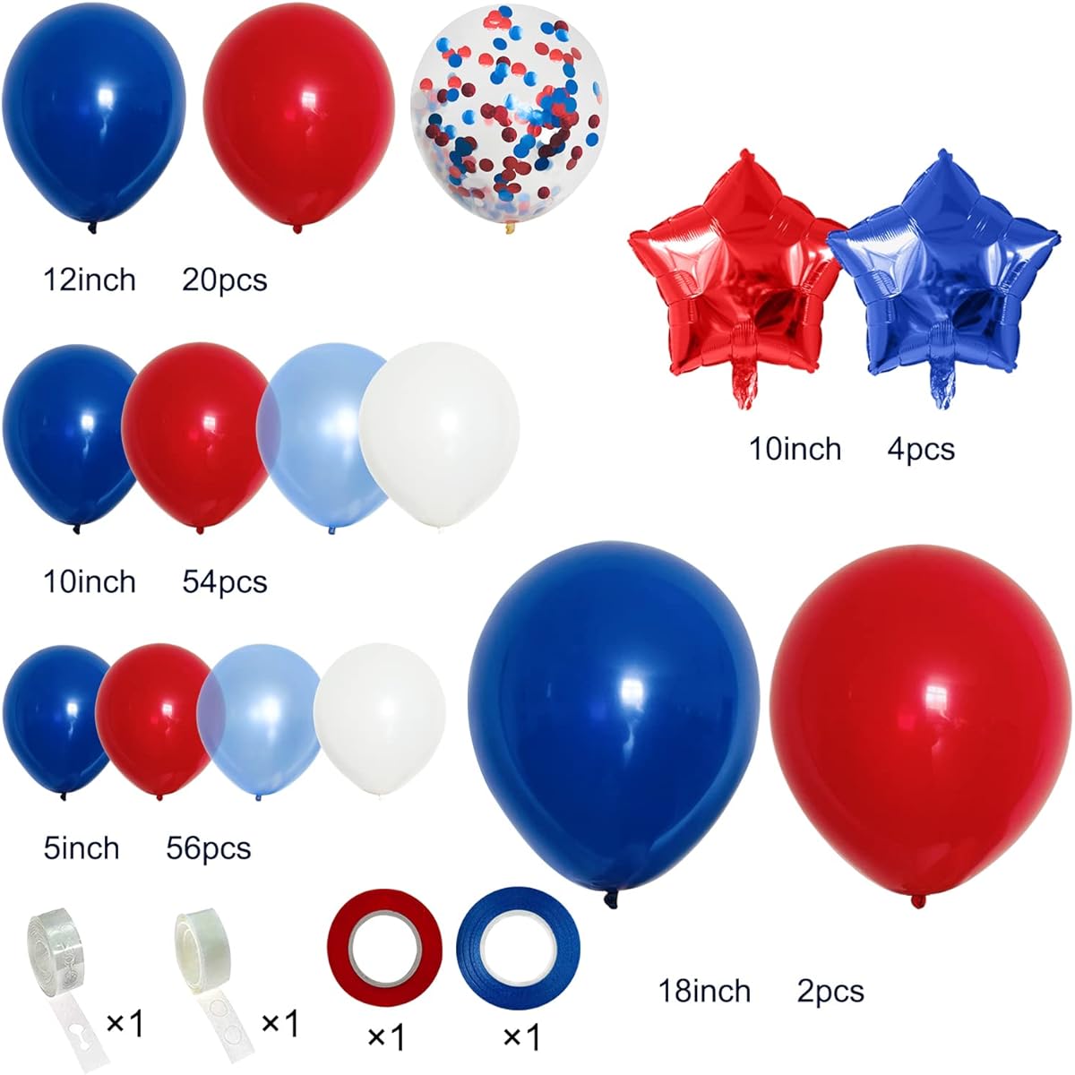 PERPAOL 140pcs Navy Blue Red White Balloon Garland Kit, Nautical Baseball Blue Theme One Birthday Party, 4th of July Patriotic Decorations Star Aluminum Foil Balloons