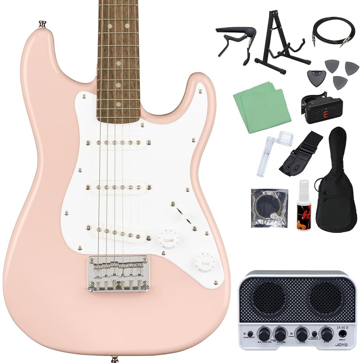 Squier by Fender Mini Stratocaster Shell Pink 14-piece electric guitar beginner set [with Bluetooth mini amp] Stratocaster mini size Squier/Squier
