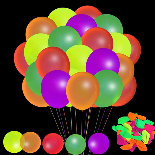 160pcs 12" Neon Light Latex Balloons Glow in the Dark Balloons UV Black Light Reactive Fluorescent for Happy Birthday Party Wedding Anniversary Party Supplies Decorations