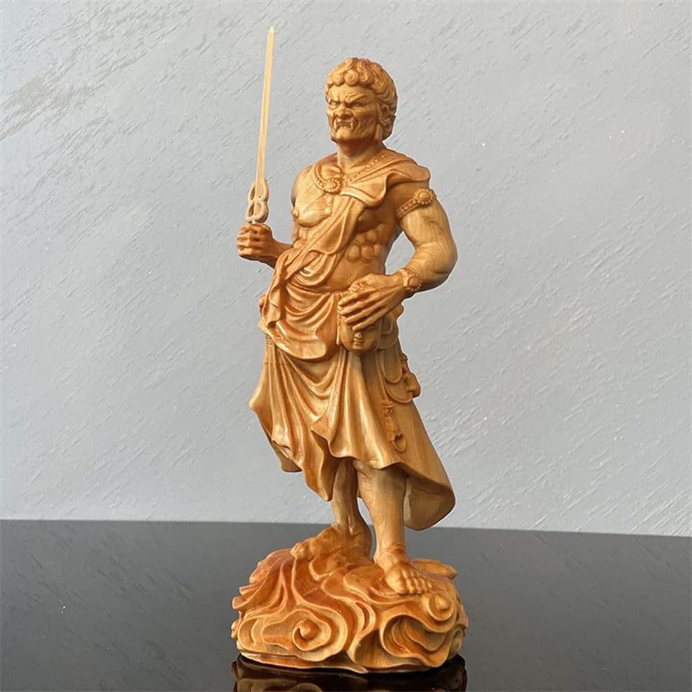 Wooden Carved Buddha Statue, Fudo Myoo Standing Statue, Natural Cliff Kashiwagi Buddha Statue Figure, Buddha Statue, Healing, Peace of Mind, Decorative Buddha Statue, Amulet, Amulet, Principal Image, Wooden Ornament (Height 18cm x Width 8cm x Depth 6.5cm