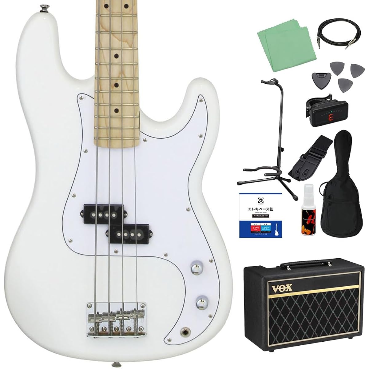 LEGEND LPB-Z M White Bass Beginner 12-piece set [with VOX amp] Precision bass type Legend