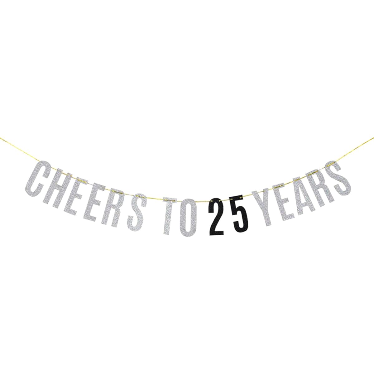 WeBenison Cheers to 25 Years Banner Happy 25th Birthday 25th Anniversary Banner Celebration Party Decoration Supplies Silver Glitter