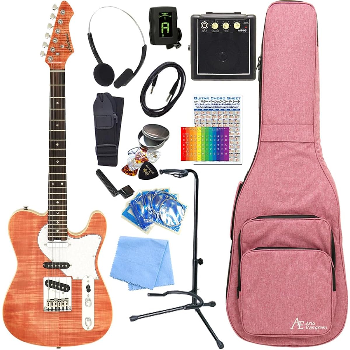 Electric guitar beginner set Aria Pro II 615-AE200 MP Aria with mini amp 15-piece set [98765]