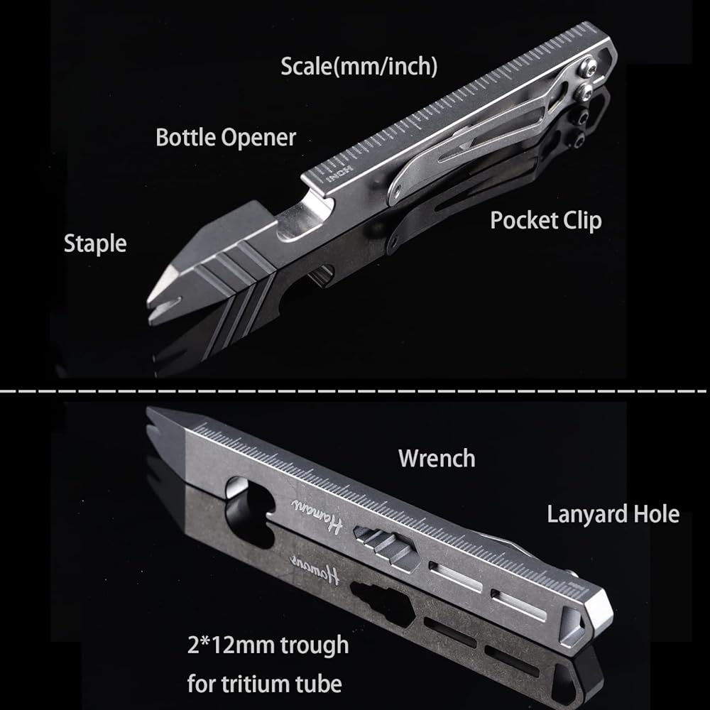 Hamans Titanium Prybar EDC Multi Tool Bottle Opener Wrench Screwdriver with Clip Function