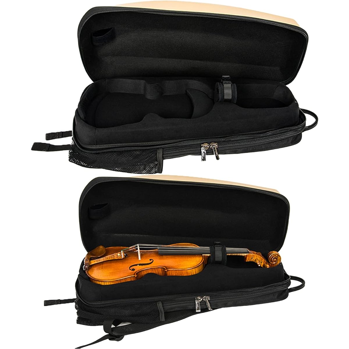 Violin Case Carbon Fiber PC Hard Shell Fits 4/4 Full Size - Violin Backpack with Hygrometer Violin Music Bag,Gold-1/4