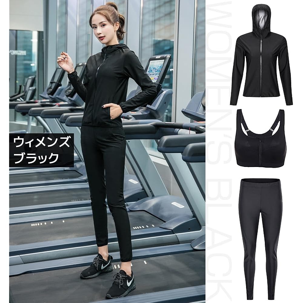 [TPRG] Sauna Suit Full Zip Men's Women's Diet Suit Sportswear Top and Bottom Set Large Size Wear Stretch Walking