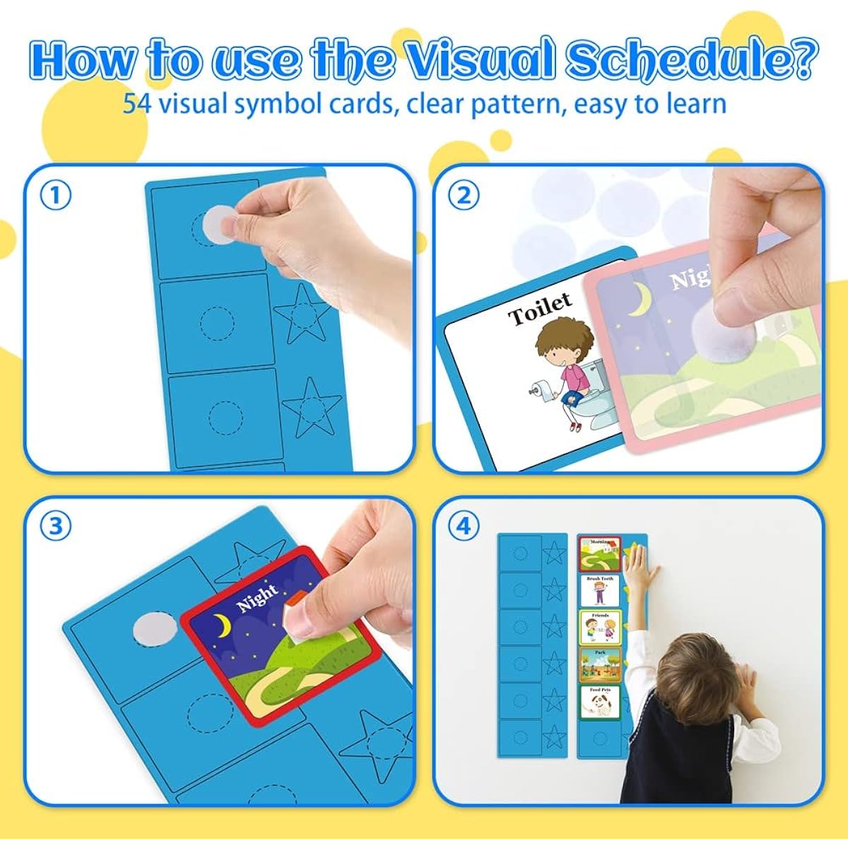 beetoy Visual Schedule Cards for Kids Autism Home Shore Chart Routine Cards Autism Learning Materials 1 Schedule Book with 30 Yellow Stars for Home/School/Community