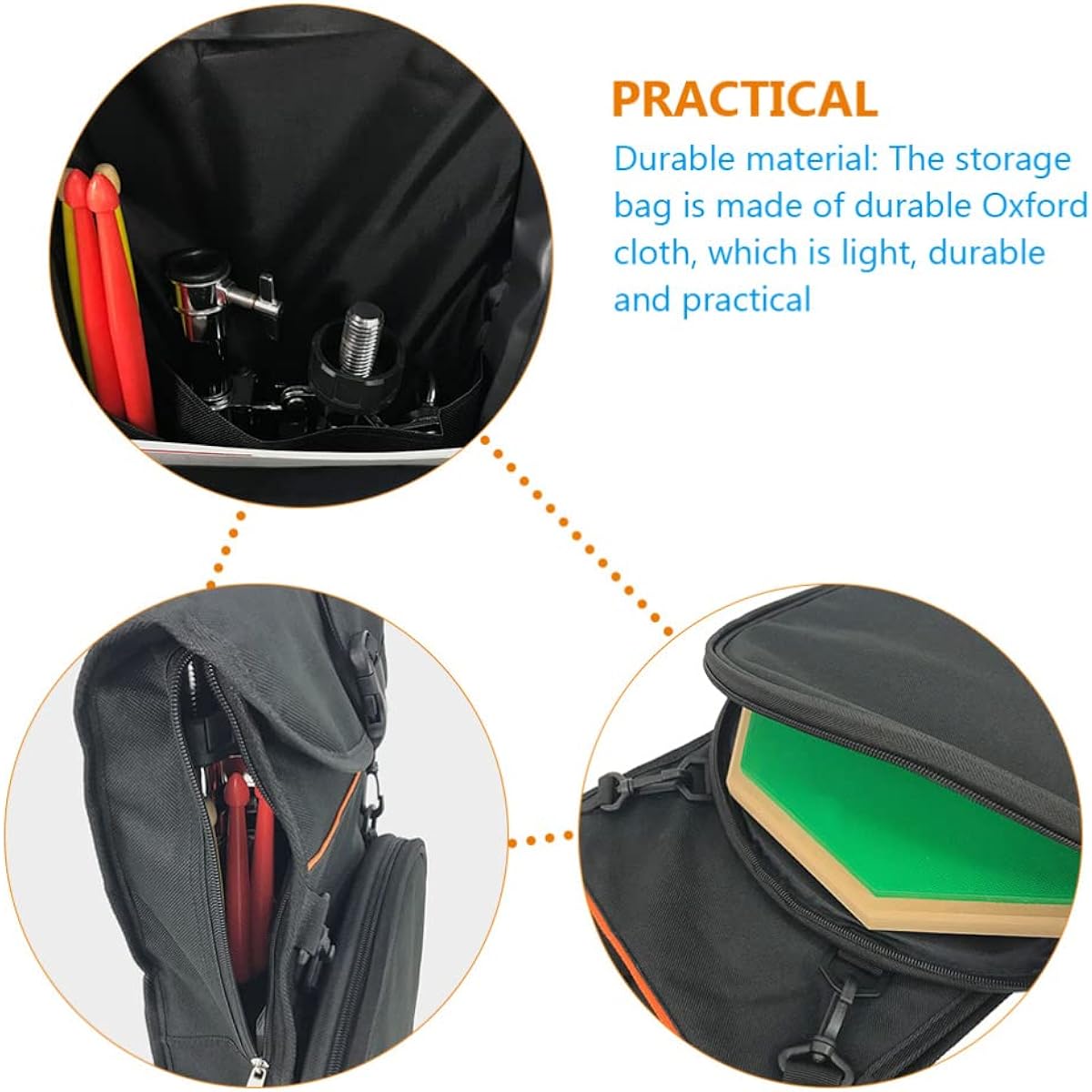Vaguelly Dumb Drum Pad Bag Silent Drum Backpack with Detachable Pouch Drum Pad Carrying Case Oxford Cloth Dumb Drum Shoulder Bag Holder for 8/12'' Drum Pad