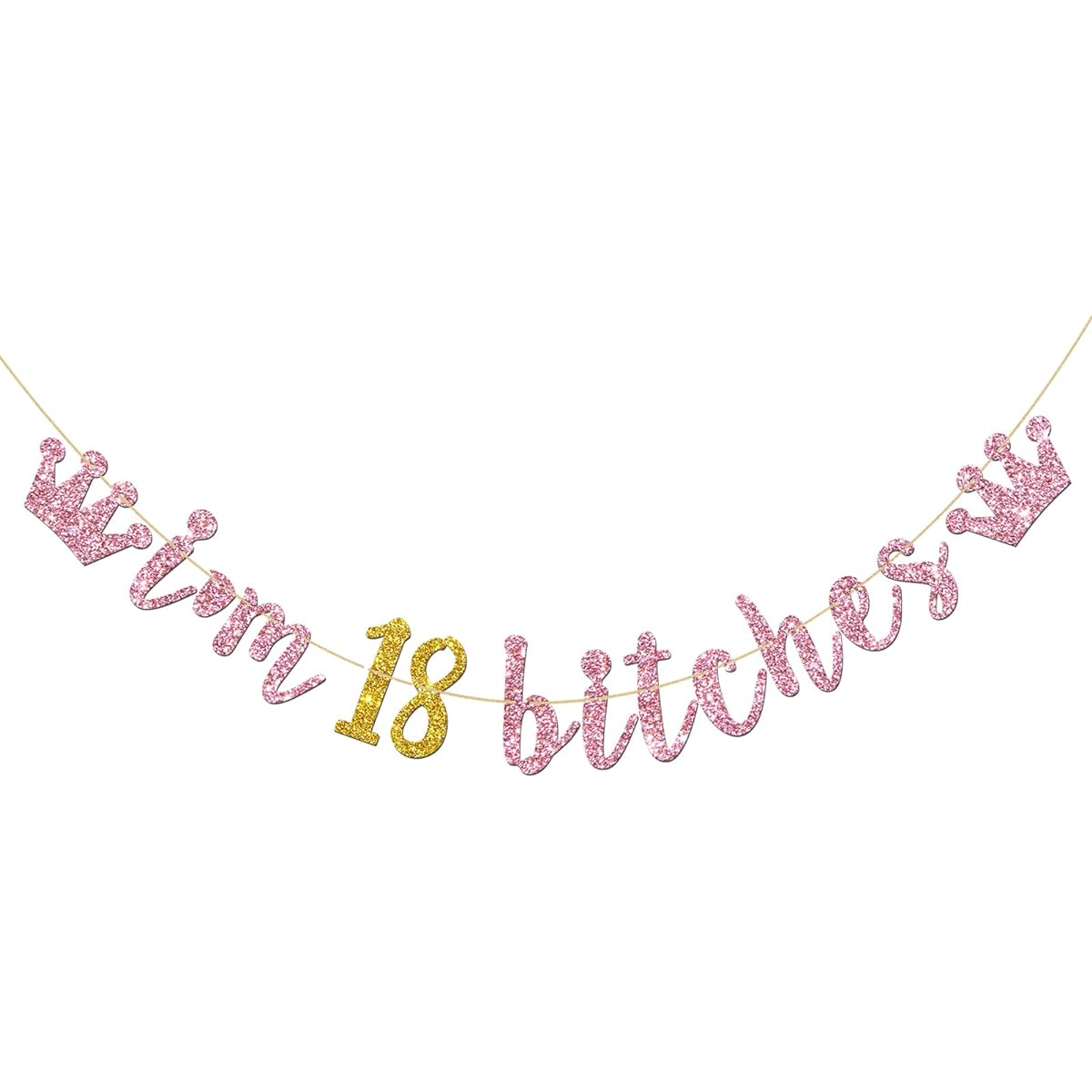 I'm 18 Bitches Banner - 18th Birthday Gold and Pink Glitter Bunting Funny Birthday Party Decorations