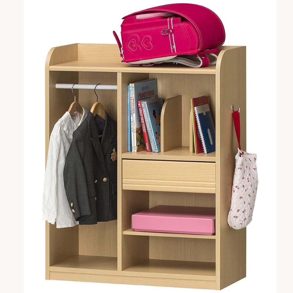 Shirai School Bag Rack, Hanger Rack, Stationery, Stationery, For School Children, Clothing Storage, Wooden, You can get ready with this one, Blends in with your living room, Easy Design, Natural Brown, Width 72.8 Height 90, Depth 29.3cm LAK-9075H Land Ki