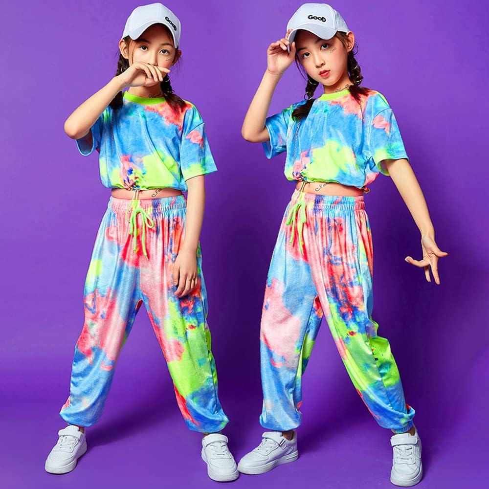 [LOLANTA] Kids' Dance Costume, Hip Hop, Belly Button Setup, Girls' Jersey, Top and Bottom, Tops, Pants, Flashy Hiphop Girls' Dance Costume, Dancewear, Junior Jazz, Cheer Team, Performance Clothes, Gymnastics Clothes (110-180cm)…