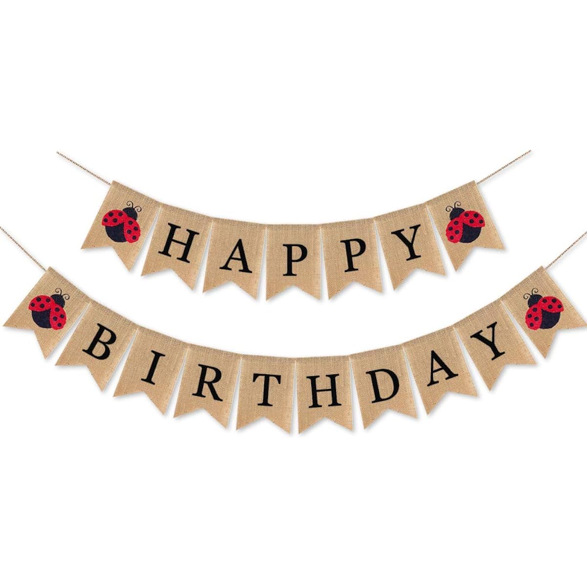 Ladybug Birthday Party Decorations - 1 Happy Birthday Burlap Banner Ladybug 2 Heart Shaped Mylar Balloons 16 Black Red Dot Latex Balloons Ladybug Party Supplies for Kids/Girls/1st 2nd 3rd 4th 5th Birthday
