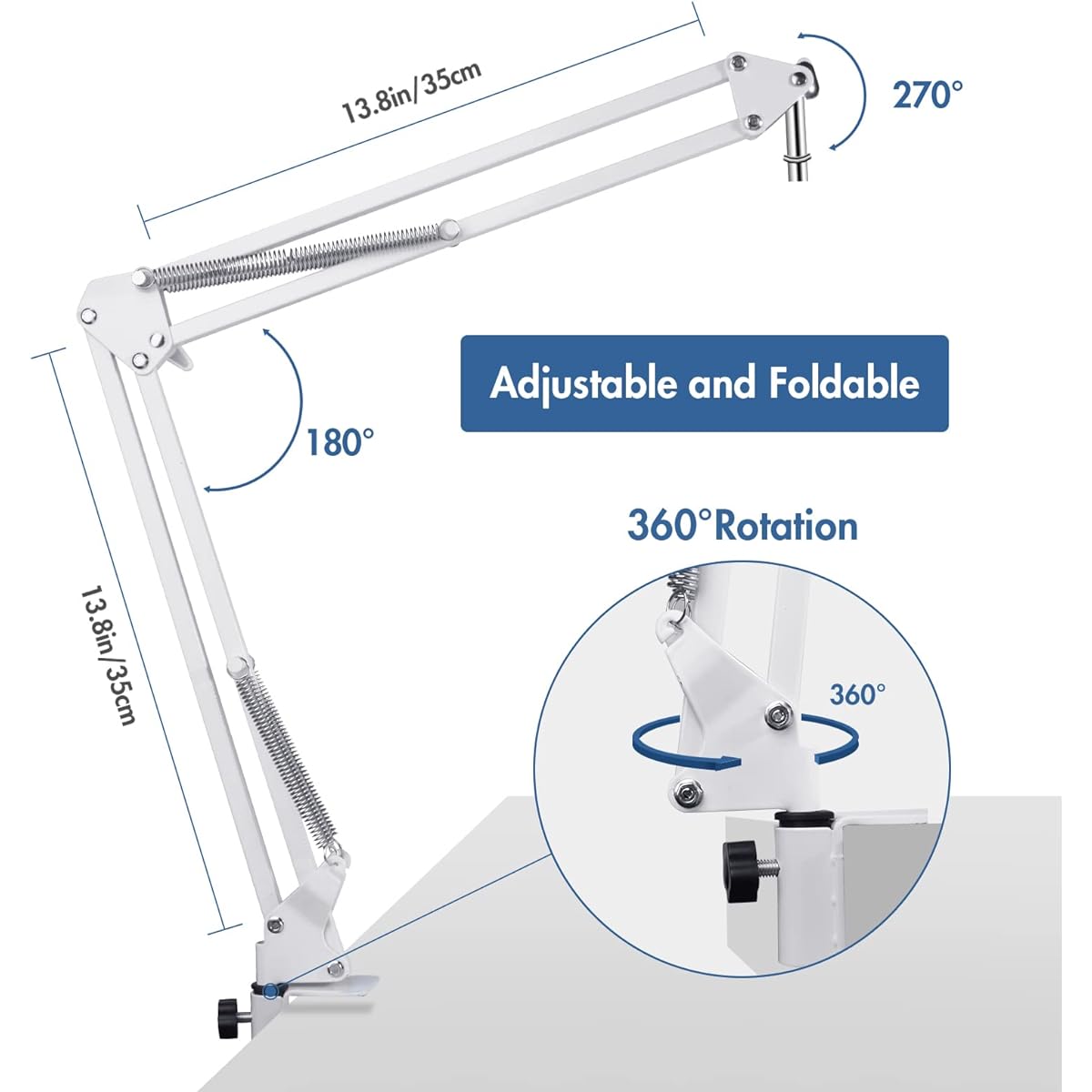 White Boom Arm for Hyperx Quadcast Microphone Desk White Stand Compatible with Hyperx Quadcast s Microphone Hyperx Quadcast Microphone White Arm Perfect for Podcast Gaming/Recording