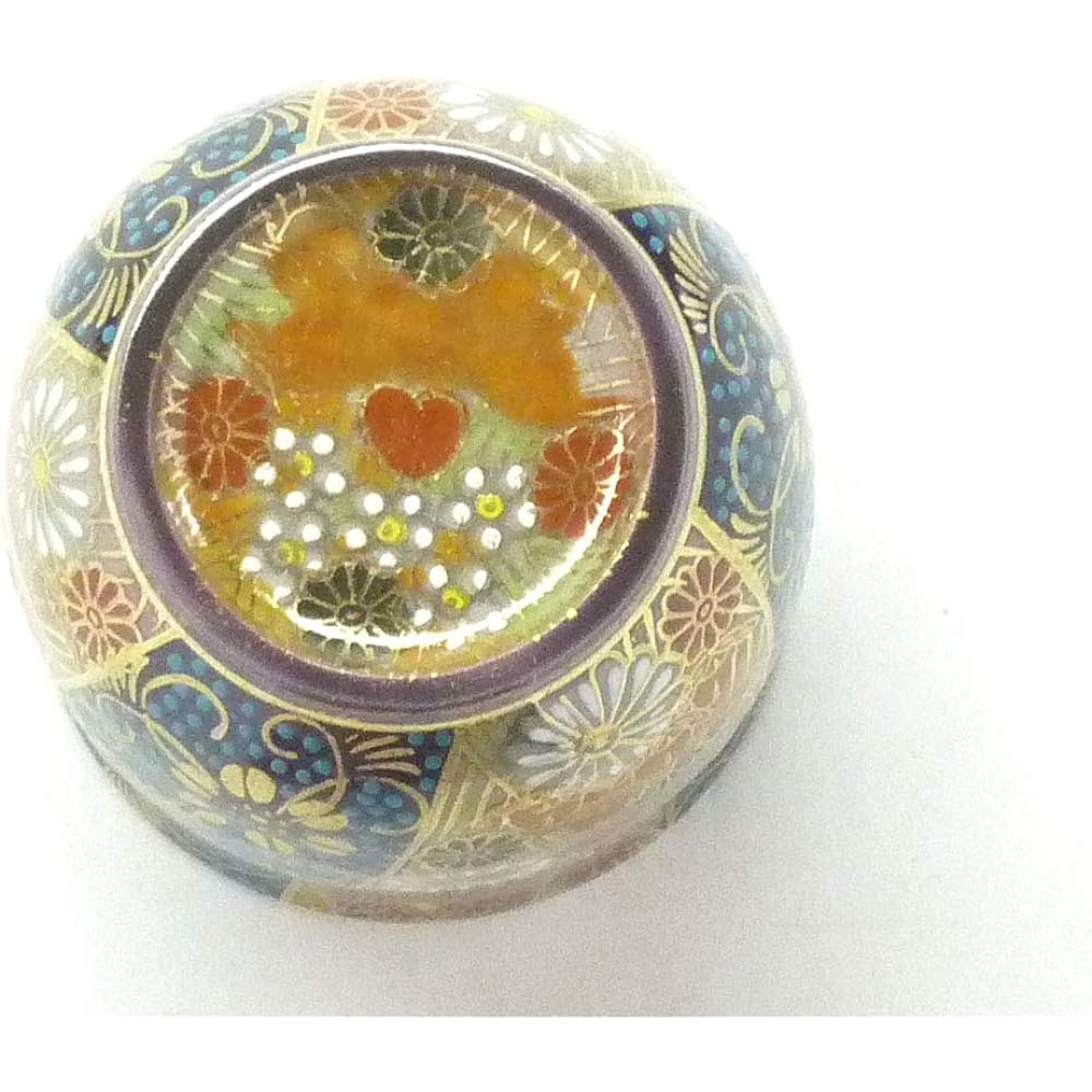 Kutani ware [Tean cup] Small blue grain + gold flower filling (masterpiece) [Back picture]