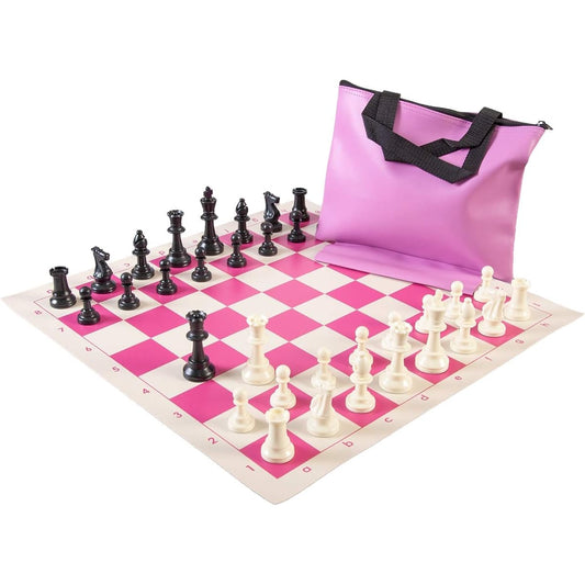 The House of Staunton Standard Chess Set Combination - Triple Weight Regulation Pieces, Vinyl Chess Board, Standard Bag (Pink)