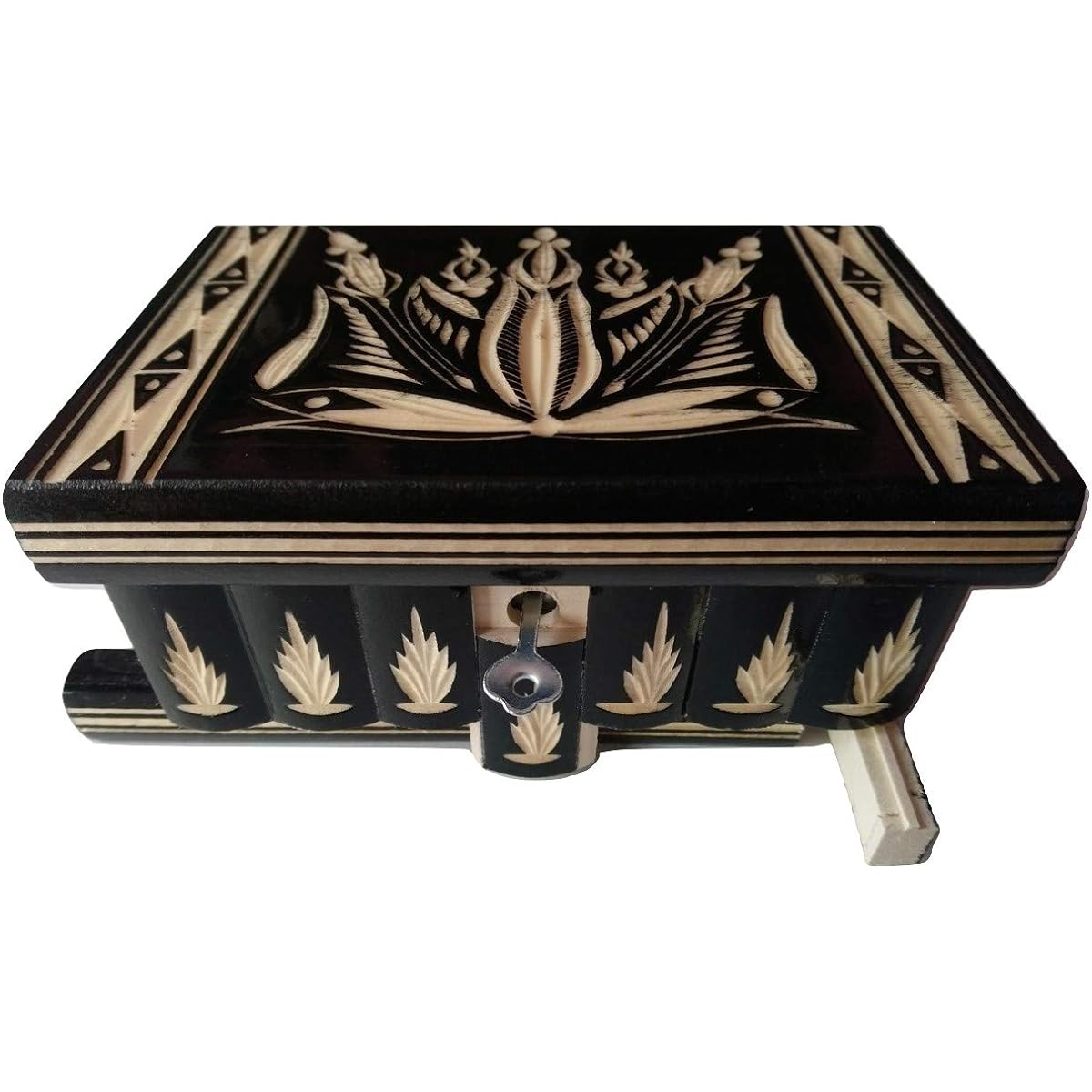Beautiful Wooden Magic Mystery Puzzle Secret Box Handmade Intricately Carved Box Black AZI01