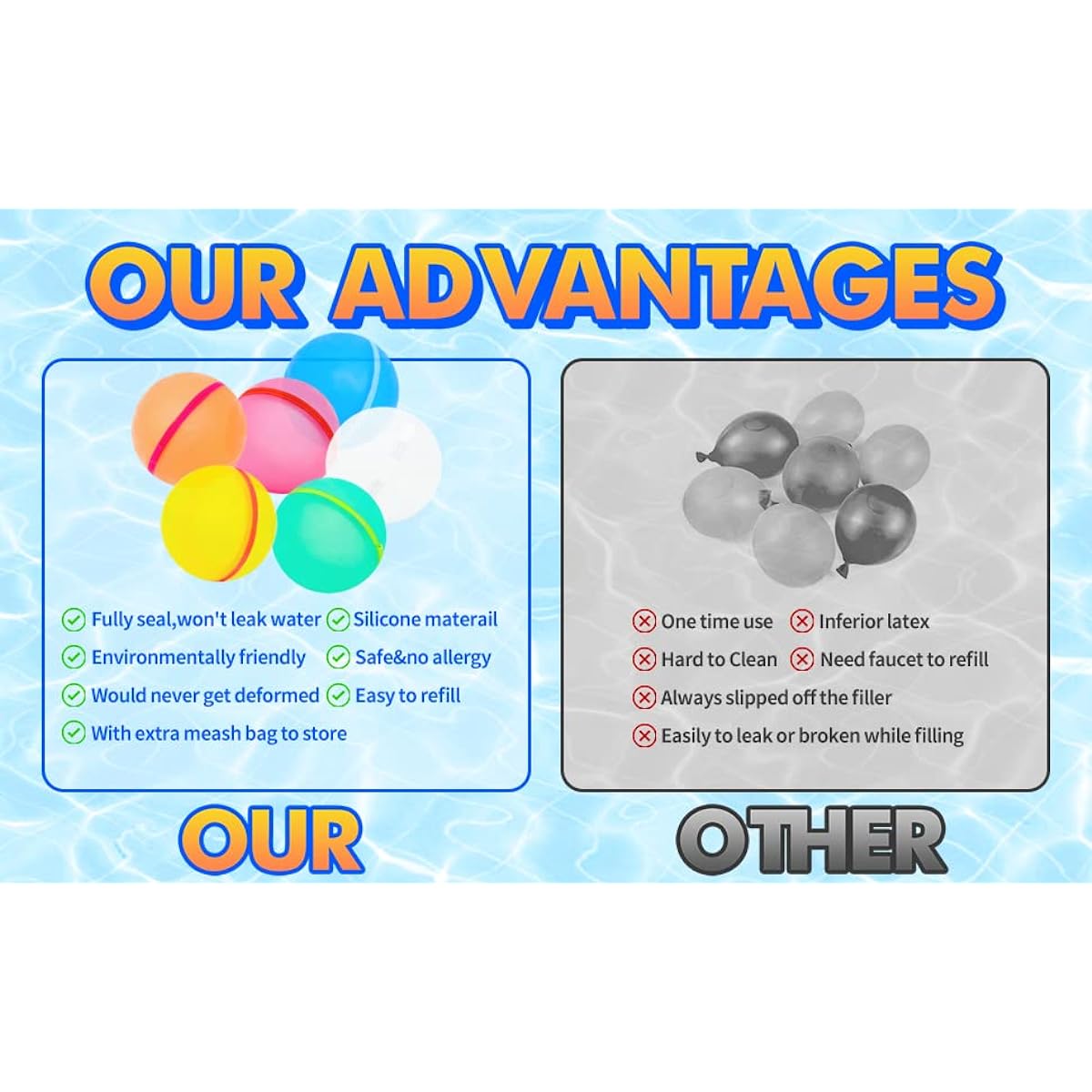 Reusable Water Balloons Balloons Soft Silicone Quick Fill Balloons for Kids Adults Outdoor Backyard Summer Party Easy Fun Water Play Games Swimming Pool Summer Fun Party Gifts Pool (18pcs Multicolor)