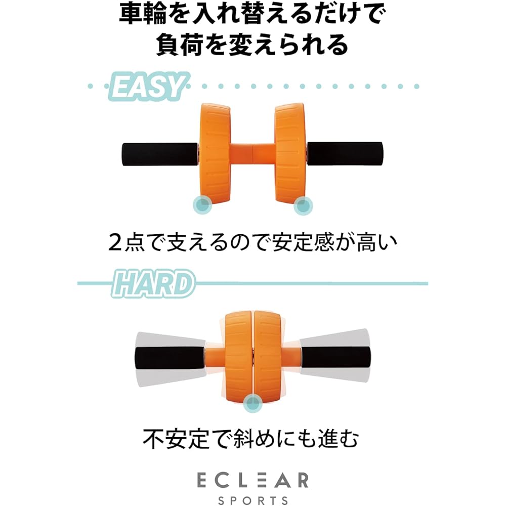 ELECOM Abdominal Roller, Ab Wheel, Load Capacity 120kg, Quiet, 2Way, Intensity Adjustable, Compact Storage, Muscle Training, Core Training, Ekuria Sports, Orange HCF-AR2HDR