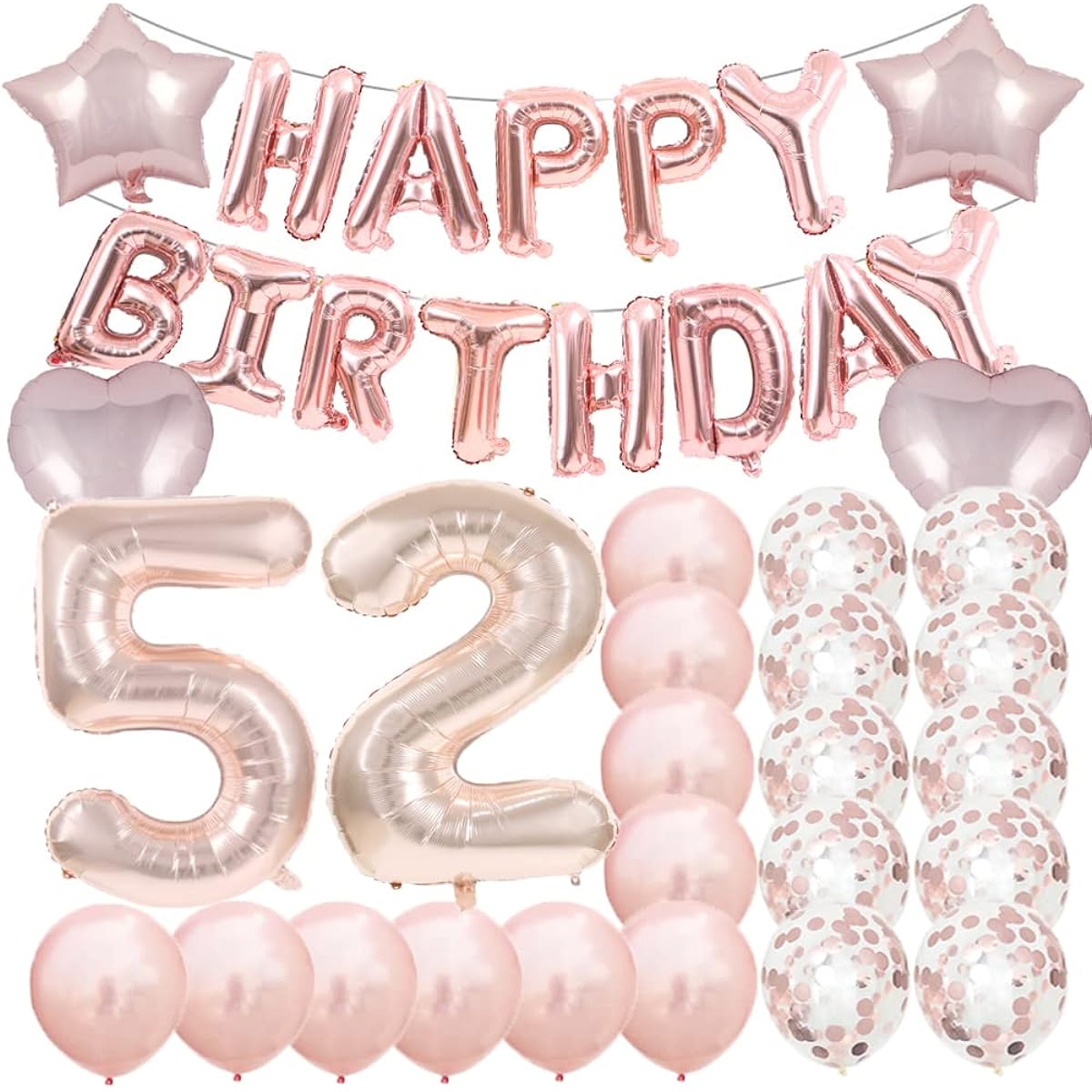 Cute 52nd Birthday Decorations Party Supplies Rose Gold Number 52 Balloons 52nd Foil Mylar Balloon Latex Balloon Decorations Perfect 52nd Birthday Gifts for Girls Women Men Photo Props