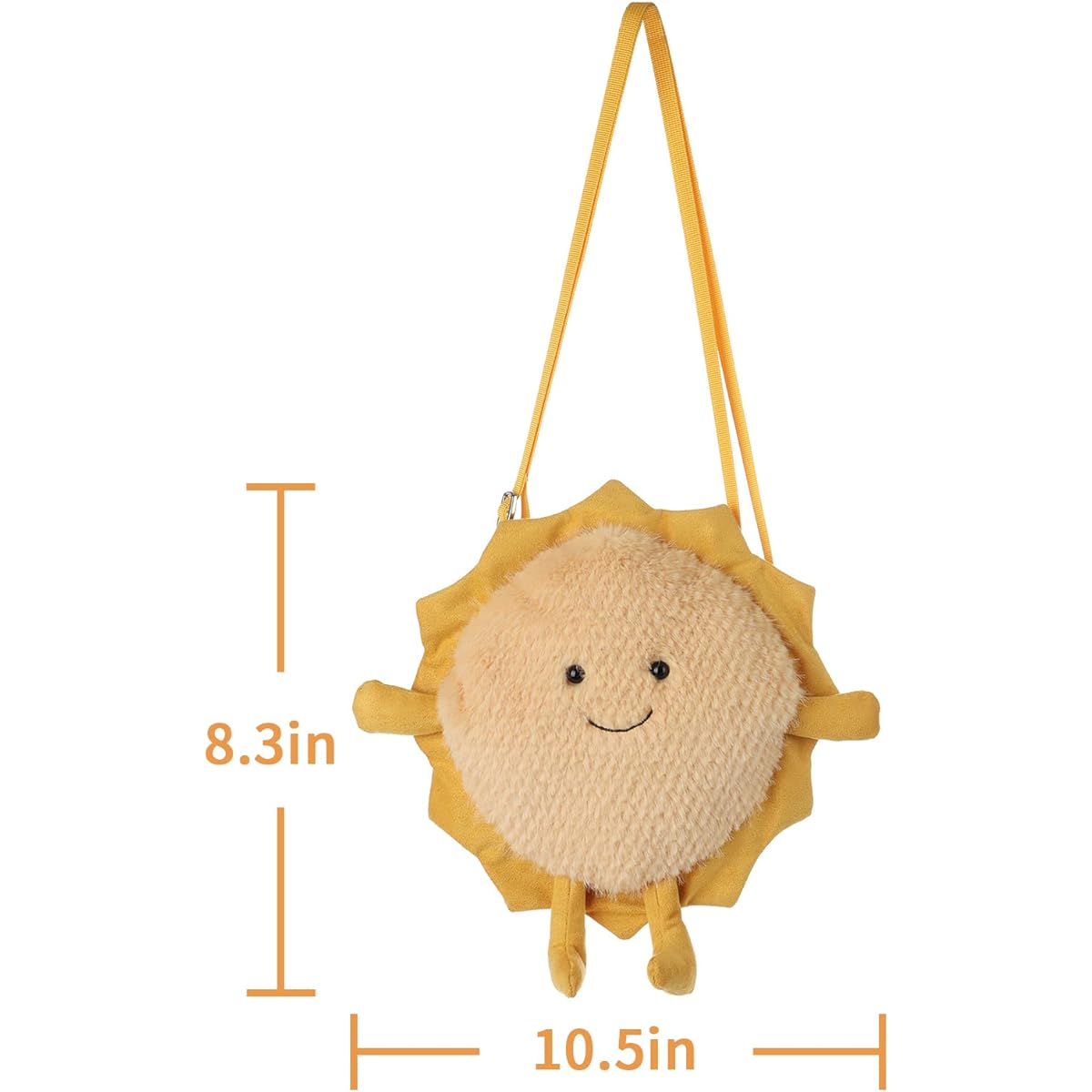 Apricot Lamb Fun Plush Sun Shape Crossbody Handbag Kids and Adults Fashion Handbag, Toy Handbag with Zipper Top (10.5 Inch), Yellow