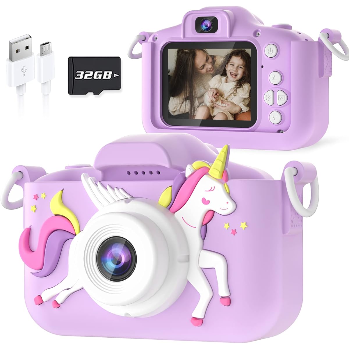 Dylanto Upgraded Selfie Kids Camera, Christmas Birthday Gift for Girls Age 3-10, HD Kids Digital Video Camera with Cartoon Silicone Cover, Portable Toy for 3 4 5 6 7 8 Year Old Girls
