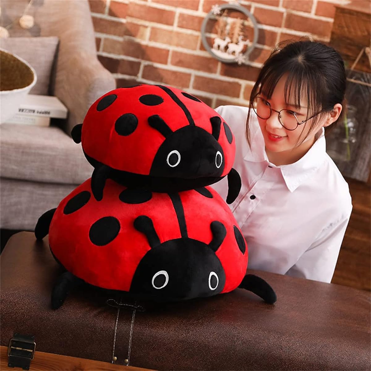 pangcangshu Cute Plush Toy Soft Ladybug Ladybird Insect Hold Doll Pillow Cushion Novelty Kids Birthday Gift (Red, 65cm/25inch)