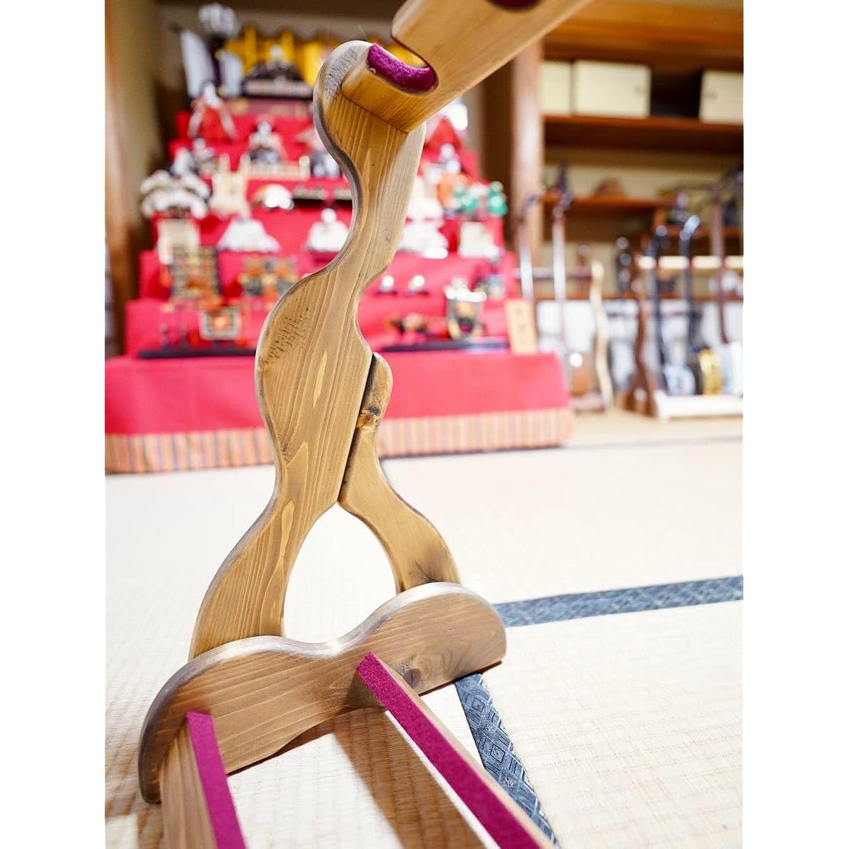 Ships within 24 hours. Handcrafted wooden sanshin stand (oil finish) for 4 instruments.