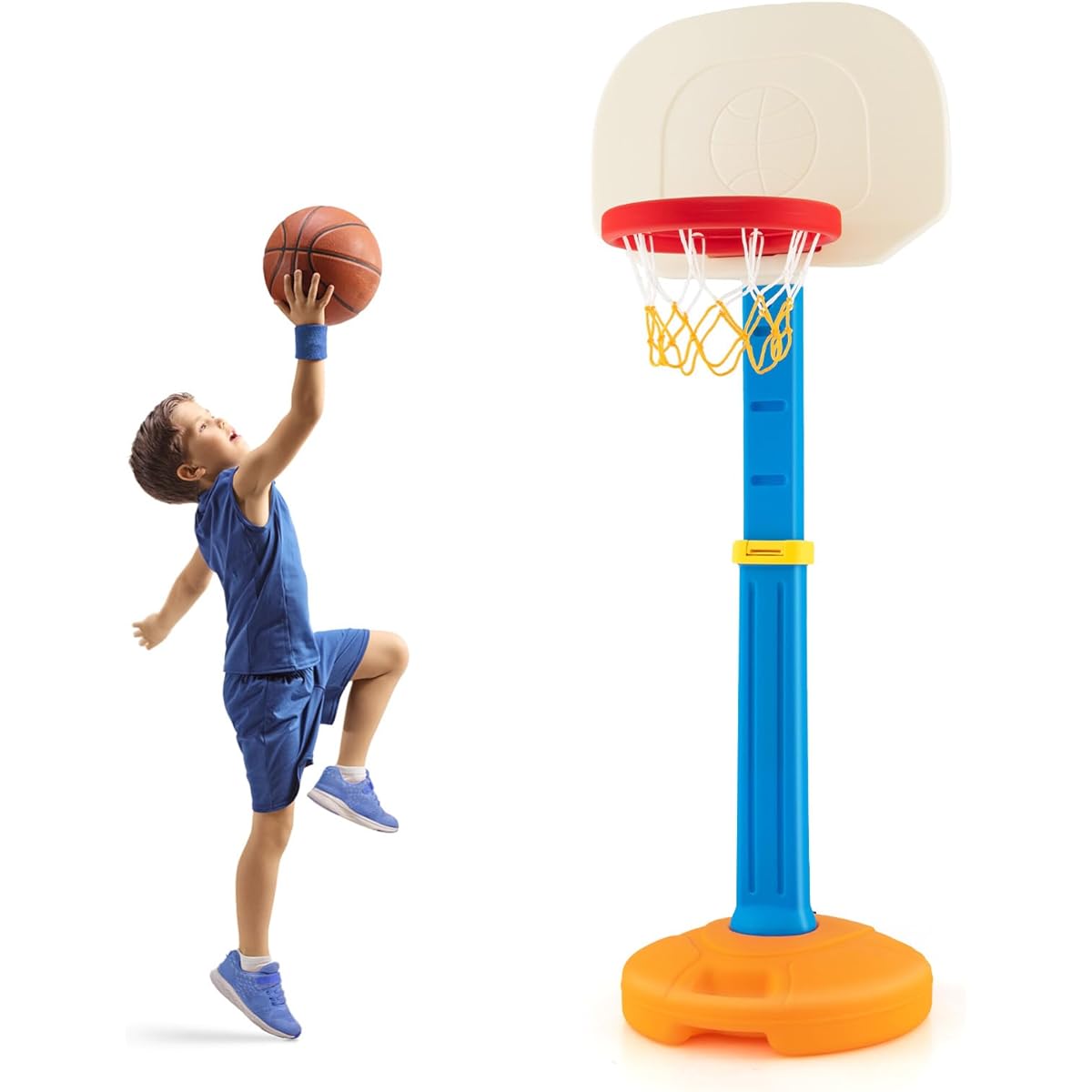 Costzon Kids Basketball Stand, Basketball Hoop with Adjustable Height, Kids Play Toy, Portable Design for Indoor Outdoor Height Adjusts from 47''- 63'' FWAM-01592