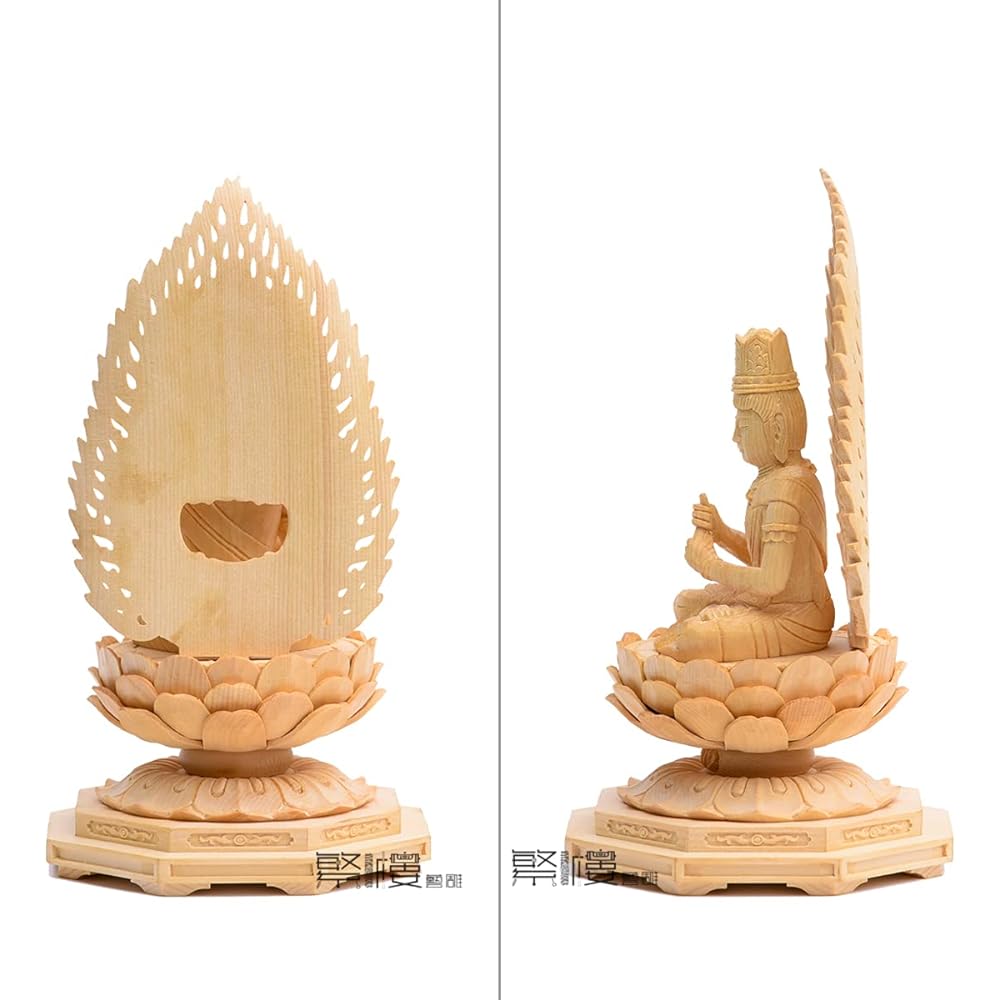 Hanro Art Sculpture Dainichi Nyorai Buddha Statue, Shingon Sect, Cypress wood, 2.0 dimensions, Octagonal pedestal, Flame halo, Born in the Year of the Monkey, Ward off misfortune, Zodiac Guardian Principal Image, Guardian Buddha (Height 18cm x Width 10cm