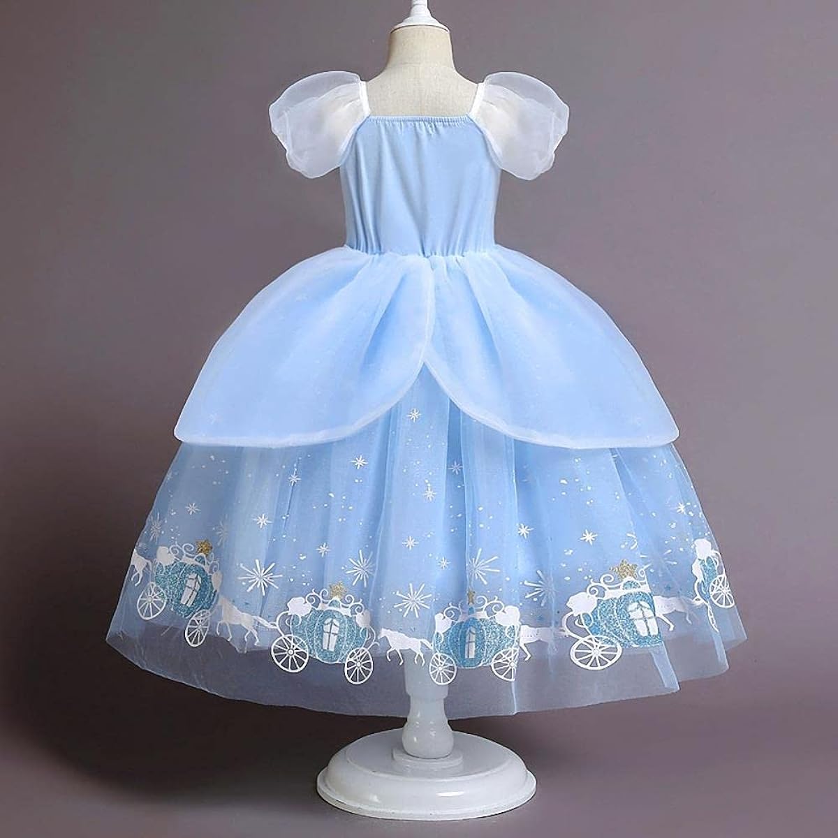 [Dressy Daisy] Princess Fancy Dress for Toddler Kids Girls Halloween Costume Pumpkin Car Birthday Party Outfit with Arm Mitts and Accessories Size 2-7 Years