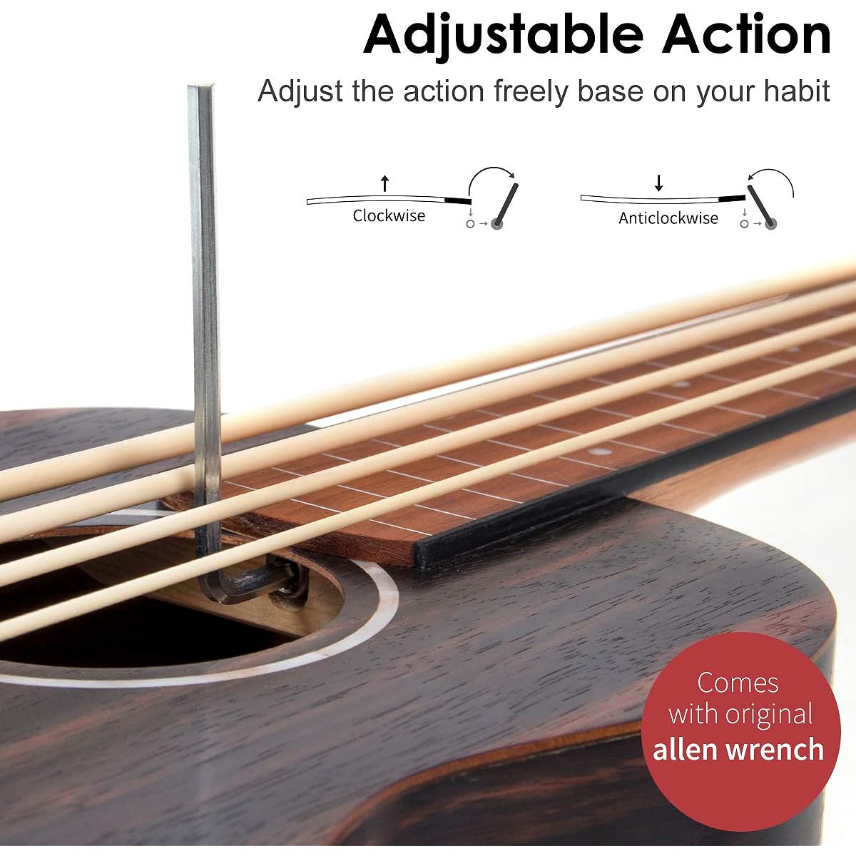 AKLOT Bass Ukulele, 30 Inch Ukulele Bass EADG Soft Case Strap Pick Included (Ebony Brown)