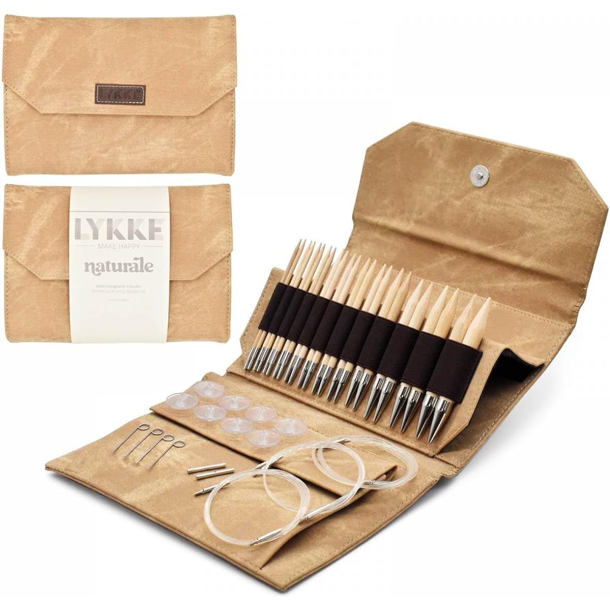 Lykke Interchangeable Knitting Needles, Color Wooden 5", Knitting Needles Set - Tan Denim Effect