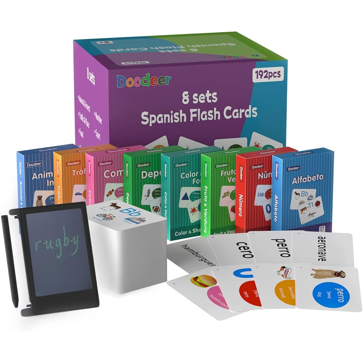 Spanish Learning Flashcards for Kids & Toddlers 3 4 Years Old - Spanish to English Flashcards for Kids & Beginners - 8 Educational Topics on Alphabet Food Shapes, Numbers Colors