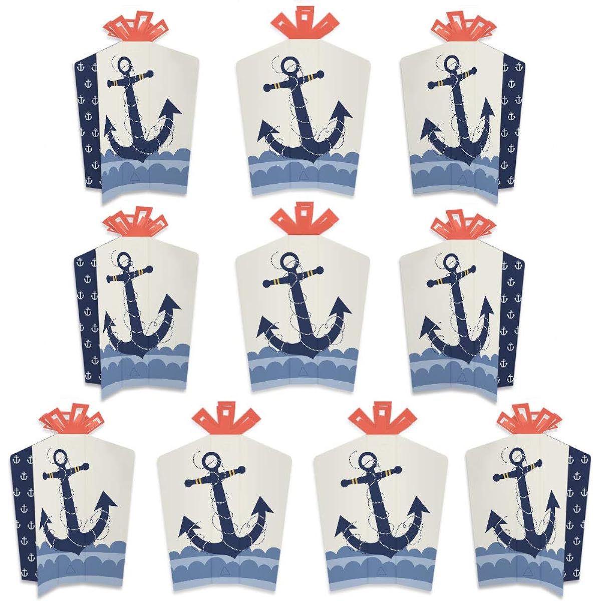 Big Dot of Happiness Ahoy - Nautical - Table Decorations - Baby Shower Birthday Party Foldable Flare Centerpieces - 10 Pieces