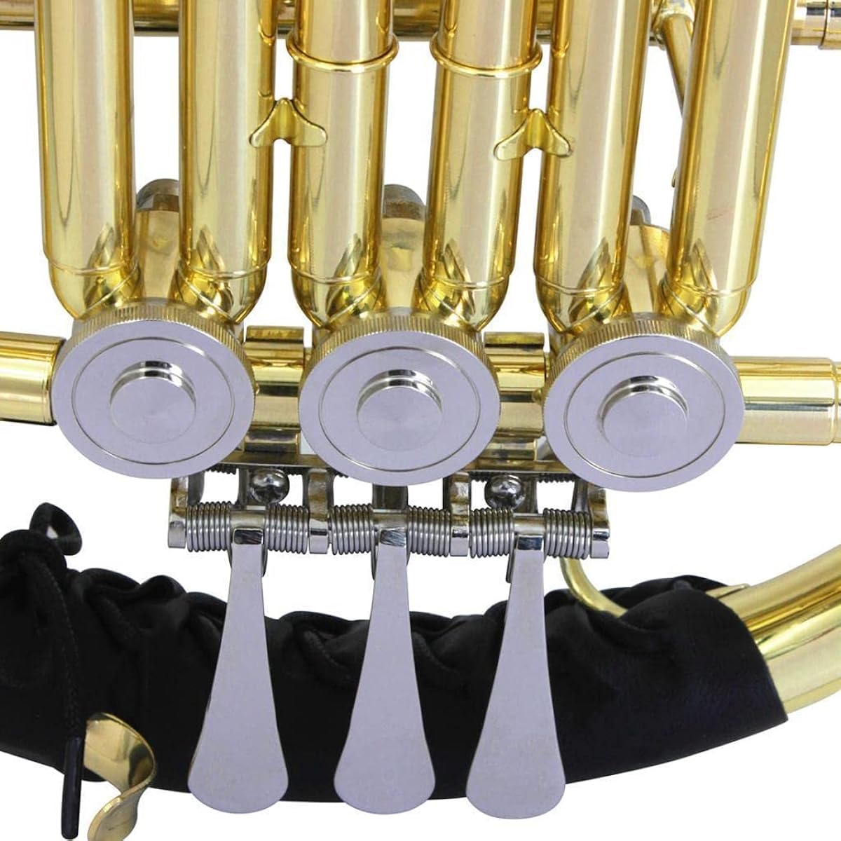 rockible 3 Keys Bb Flat Trumpet Pocket Horn Brass Instrument with Gloves Cleaning Cloth Carrying Case
