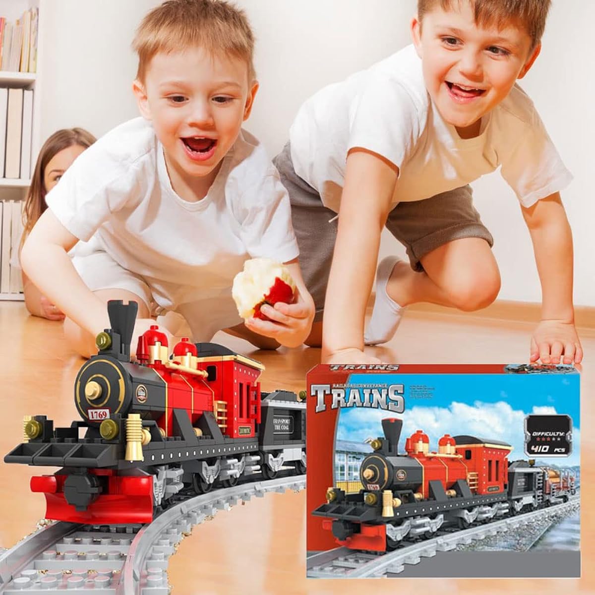 ENHANA Building Blocks City Freight Train, Retro Cargo City Train Building Set, Best Gifts for Train Lovers, Creative Construction Blocks for Kids Boys 6-12 410 Pieces for Adults and Teens