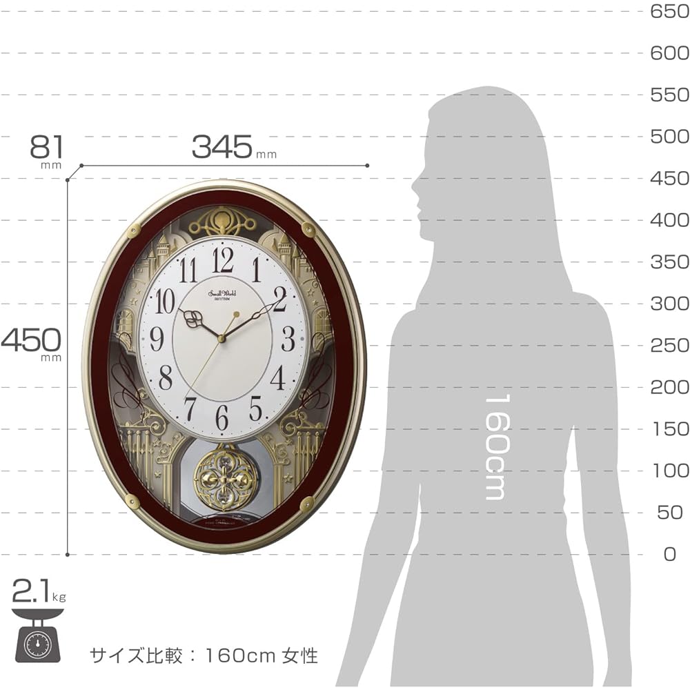 RHYTHM Wall Clock Radio Clock Karakuri Clock 18 Songs with Melody Brown Small World Proud 4MN523RH06