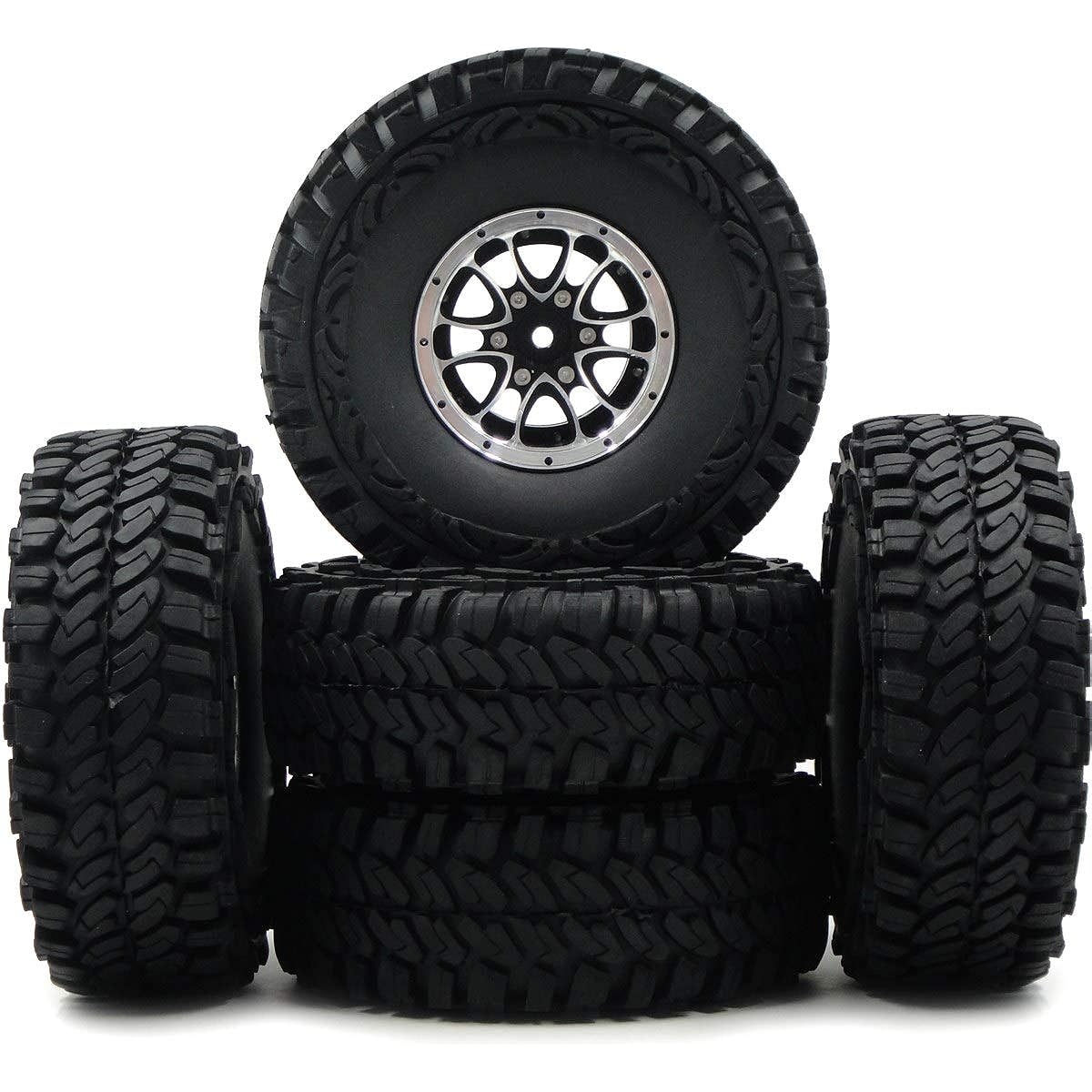 hobbysoul 5pcs 1.9" Crawler Mud Tires Tire Height (OD): 115mm & 1.9 Aluminum Beadlock Wheel Rim Hex 12mm
