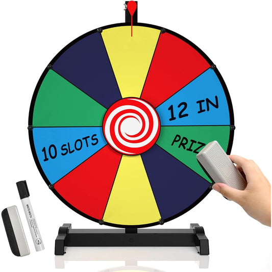 XvmeiMym 12" Spinning Prize Wheel 10 Slots Tabletop Spinner Heavy Duty Base Roulette Wheel for Carnival Trade Show Win Fortune Spin Game