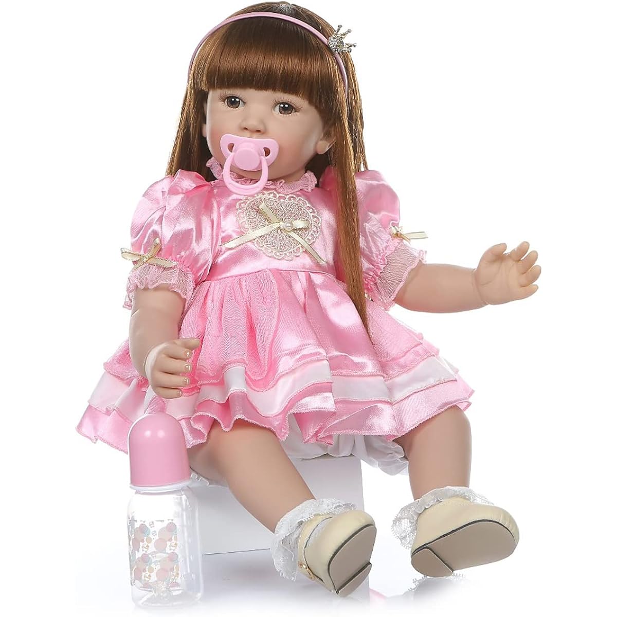 TERABITHIA 24inch 60cm Realistic Big Size Long Straight Hair Princess Reborn Toddler Doll Silicone Vinyl Soft Plush Body Newborn Girl Doll Realistic Look 24inch