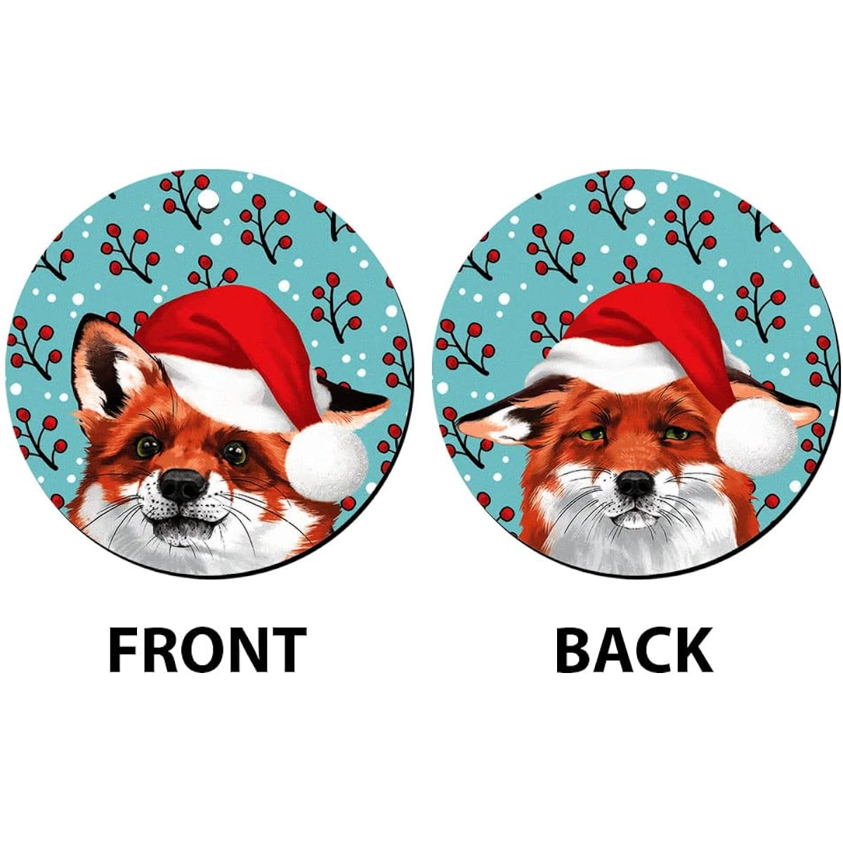 WIRESTER Double Sided Hanging Ornaments for Christmas Tree Holiday Party Car Home Office Decorations 2 in 1 Large 3 inch MDF Wood Ready to Hang Ornaments - Happy and Sad Fox