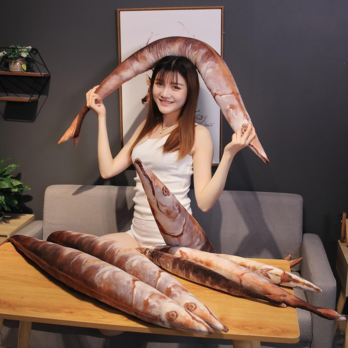 pangcangshu New Funny Sanma Plush Toy Stuffed Simulation Ugly Fish Stuffed Toy Scary Prank Prop Room Decoration Gift for Friends (135cm/53inch)