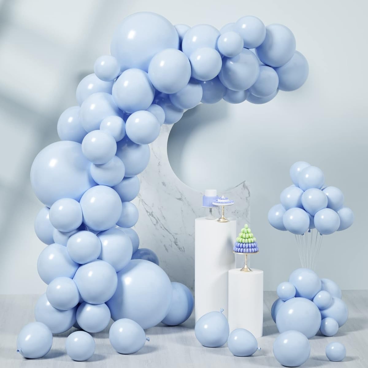 Blue Balloon Garland Kit by Kelfara 100pcs Different Size 18/12/10/5inch Pastel Light Blue Round Latex Balloons for Baby Shower Wedding Anniversary Birthday Baby Blue Theme Party Arch Decorations