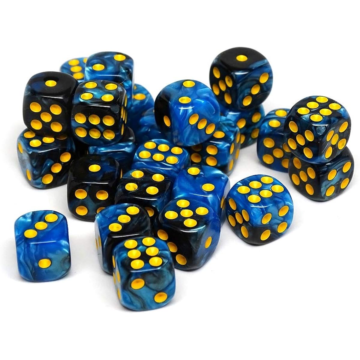 12mm d6 Black & Blue Swirl w/Yellow (25)
