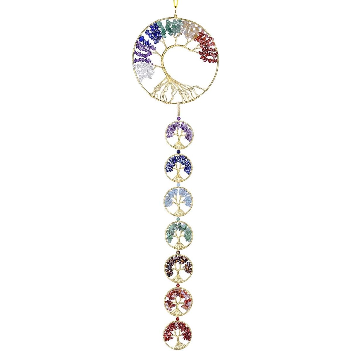 SUNYIK 7 Chakra Tree of Life Decorative Hanging Ornament for Home Office Healing Crystal Wind Chime Outdoor Indoor 7 Chakra