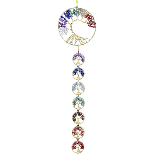 SUNYIK 7 Chakra Tree of Life Decorative Hanging Ornament for Home Office Healing Crystal Wind Chime Outdoor Indoor 7 Chakra