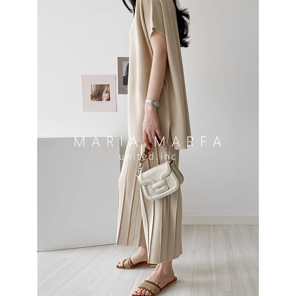 [MARIA MARFA] French sleeve setup t-shirt high waist long pants top and bottom 2 piece set spring summer 3S-M39