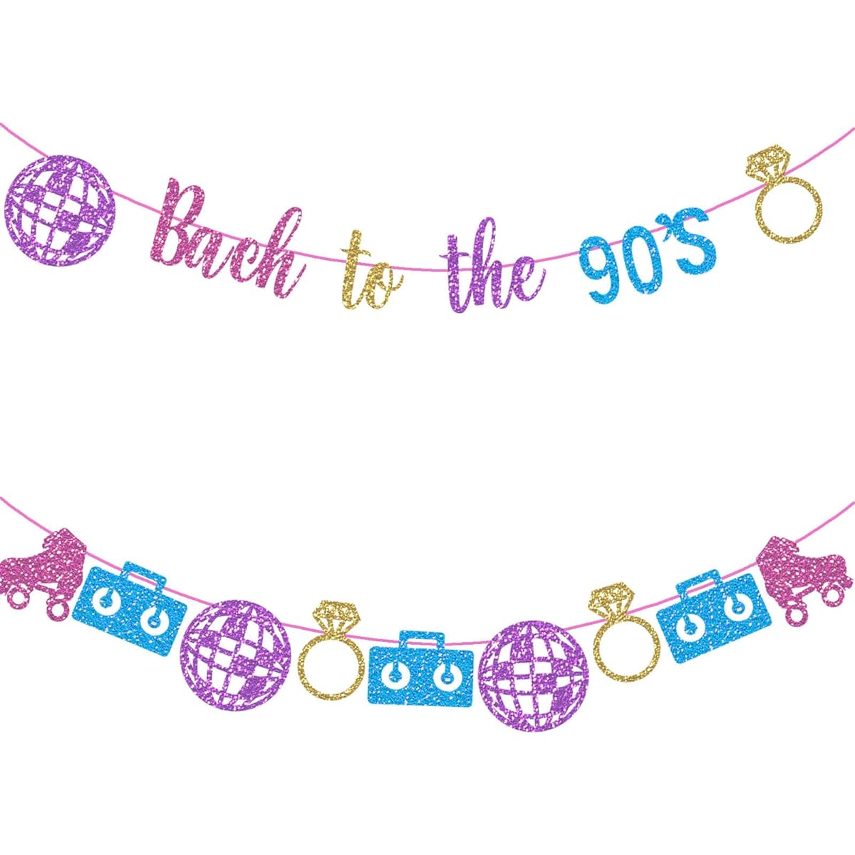 Vetwo 90s Bachelorette Party Decorations, Bling Bach 90s Banner Roller Skates Diamond Ring Garland Retro Throwback 90s/Funny 1990s/I Love 90s Theme Bachelorette Party Supplies Decorations