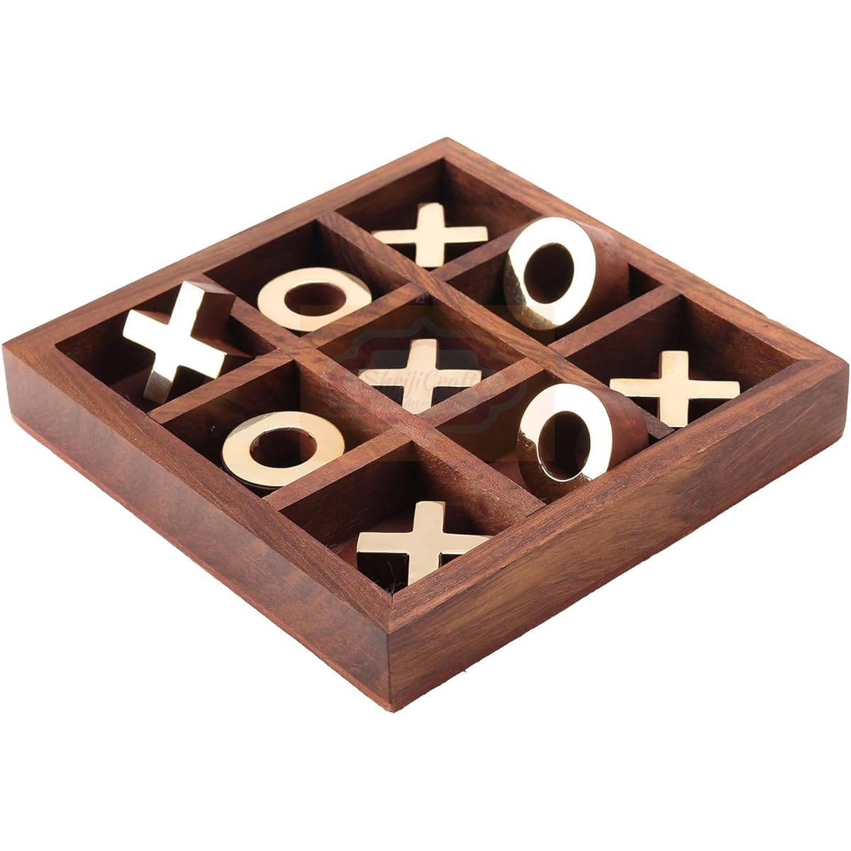 DREAMZBERRY Wooden Puzzle Tic Tac Toe Indoor Outdoor Zero Cross Board Game for Adults (7 x 7 Inch Brass Top)